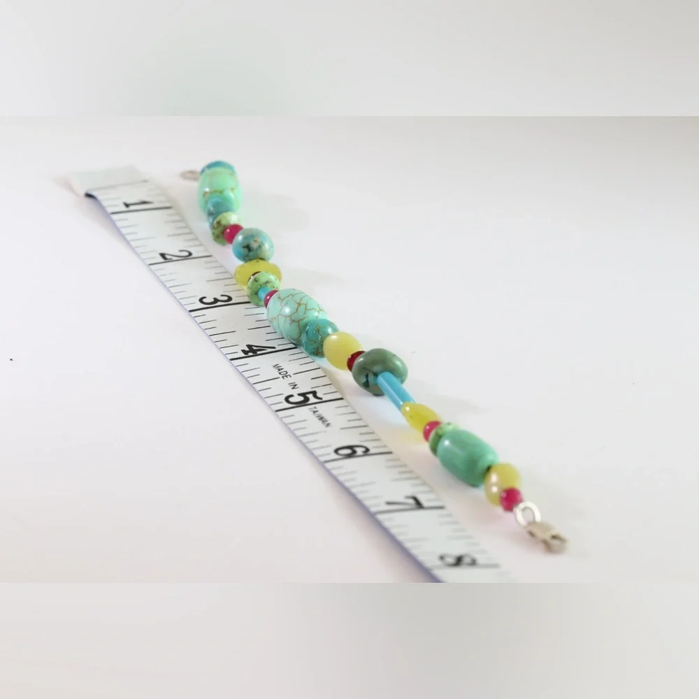Handmade Turquoise & Aqua Gemstone Bracelet | Sterling Silver | 8”